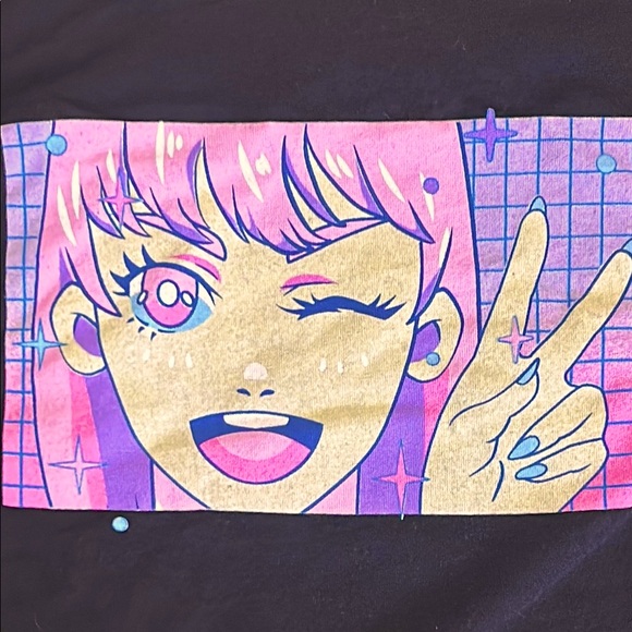 Brisco Brands Girls Anime Black Graphic Kids Tee Size M - Picture 2 of 6